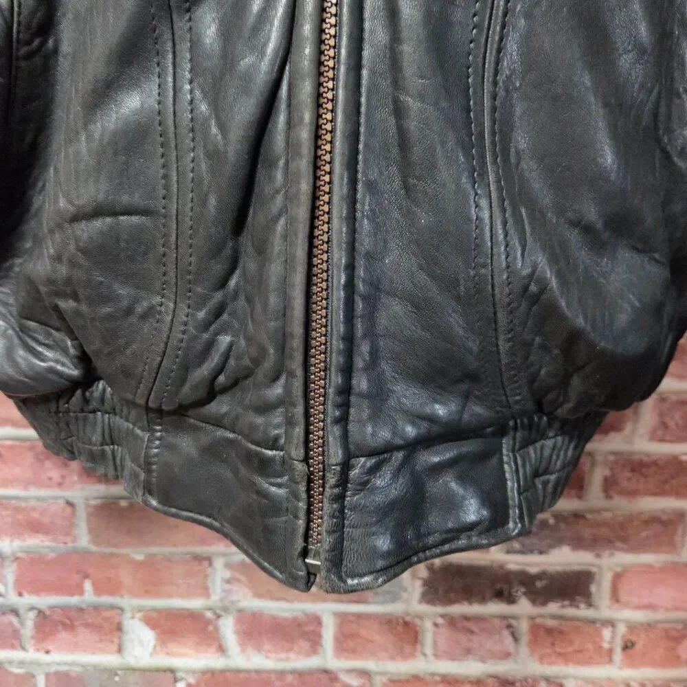 Saxony Vintage Leather Bomber Jacket | Men’s Size 40 | Black Full‎ Zip